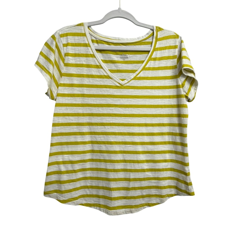 Sonoma Goods For Life The Everyday Tee Lime Green Striped‎ V-Neck T-Shirt Large
